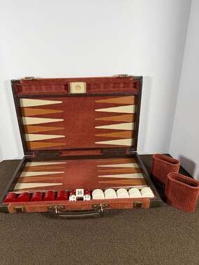 Vintage Aries Corduroy Backgammon Board Game Set